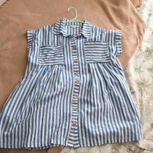 Blue and White Striped Button-Up Dress